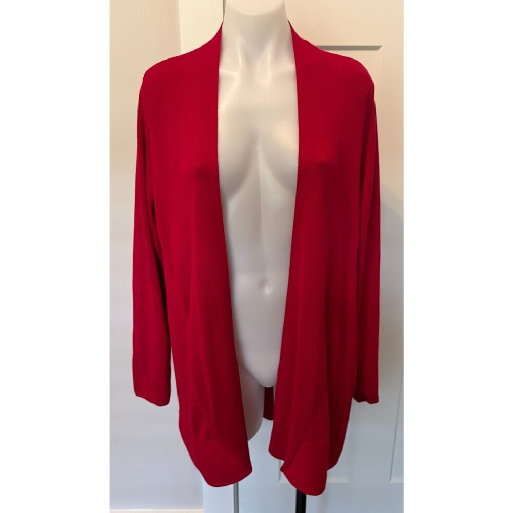 CHICOS Womens Open CARDIGAN Sweater Long Sleeve RED Size 2 (L)
